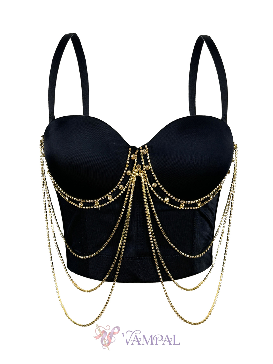 Schwarz Mit Goldkette Fransen Ketten Korsett Cami Top Sommer Oberbekleidung