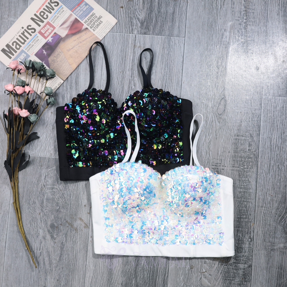 Colorful Sequin Fishbone Corset Tube Top