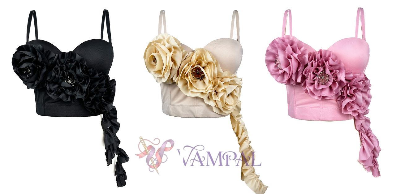 Floral Fringe Corset Cami With Cup Pad Slim Fit Outerwear