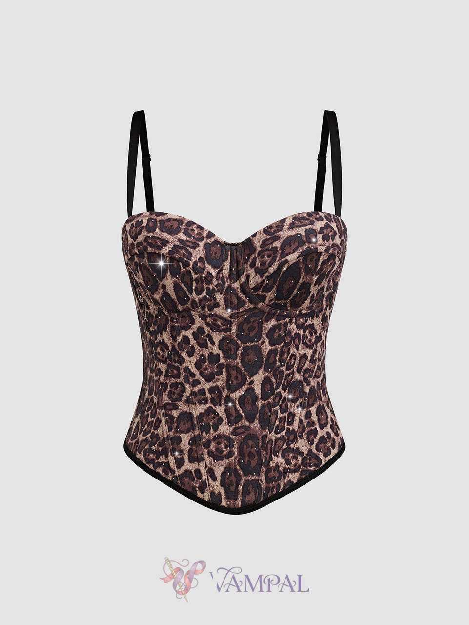 Leopard Print Rhinestone Corset Bustier Camisole