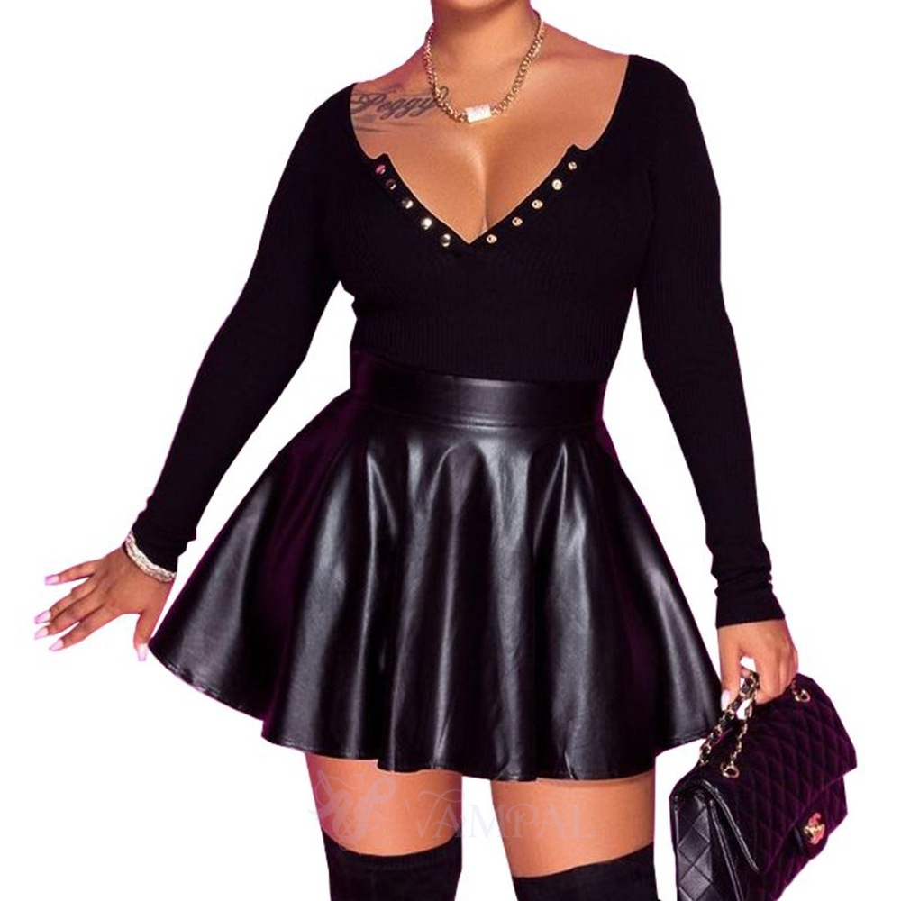 Women's Solid Color PU Mini Umbrella Skirt