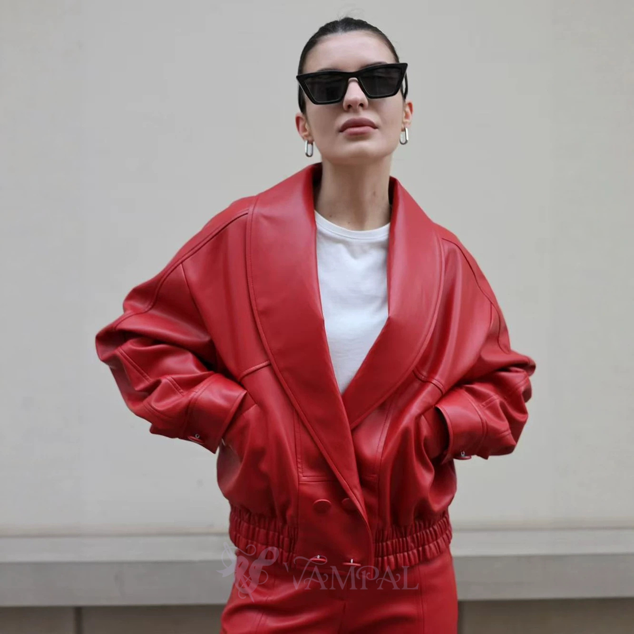 Women's Faux Leather Jacket Turn-Down Collar Casual Loose Short Coat