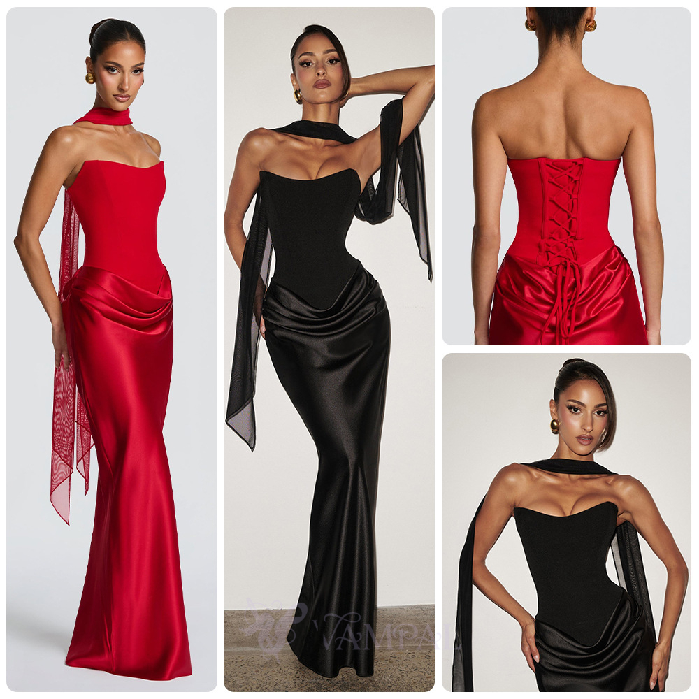 Textured Heavy Satin Skirt And Tube Top Two-Piece Set