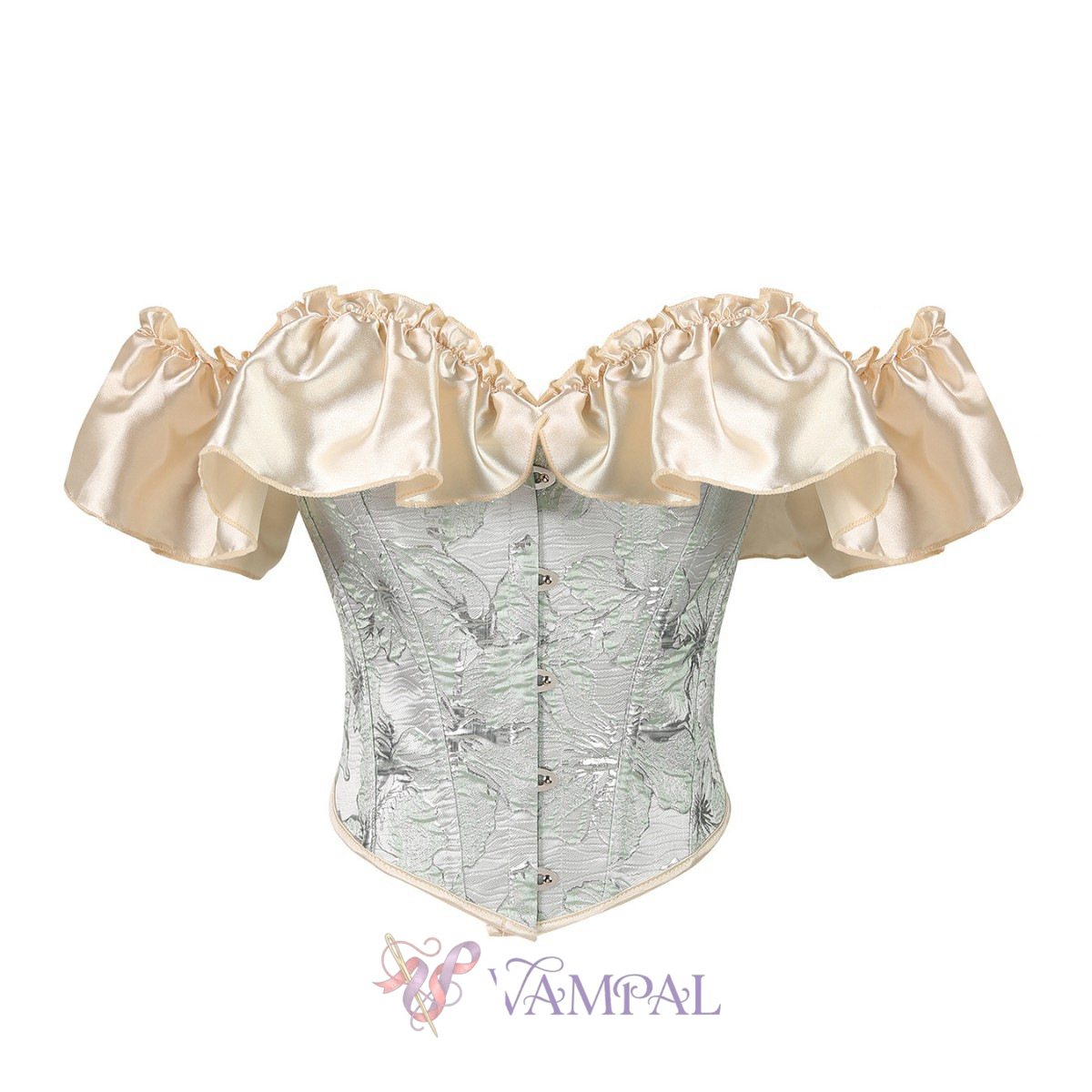 Grünes französisches Vintage-Monet-Ölgemälde-Jacquard-Corset-Top