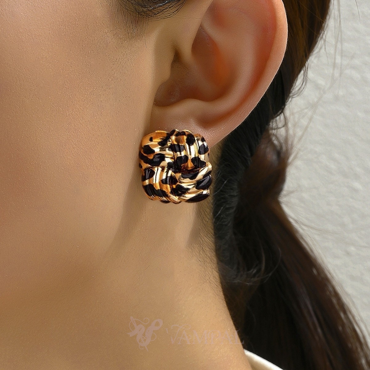 Bohemian Leopard Print Geometric Square Stud Earrings For Women