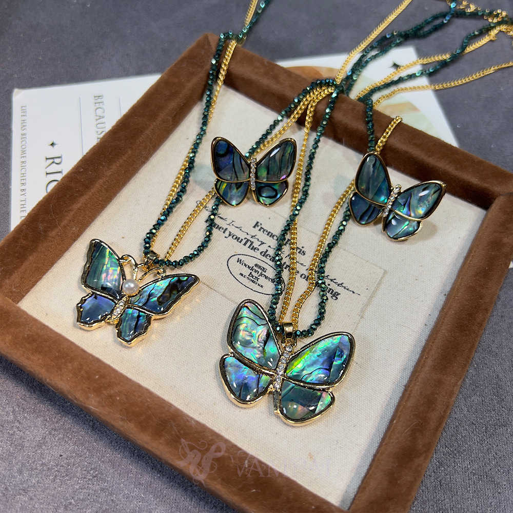 Vintage Gold-Plated Butterfly Necklace And S925 Earrings Set