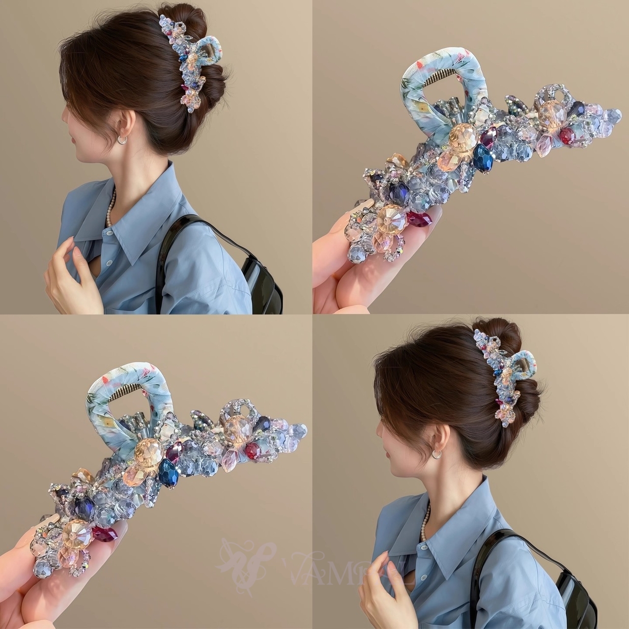 Kristallblumen-Haarkralle, elegante Kristallblumen-Haarspange für Damen