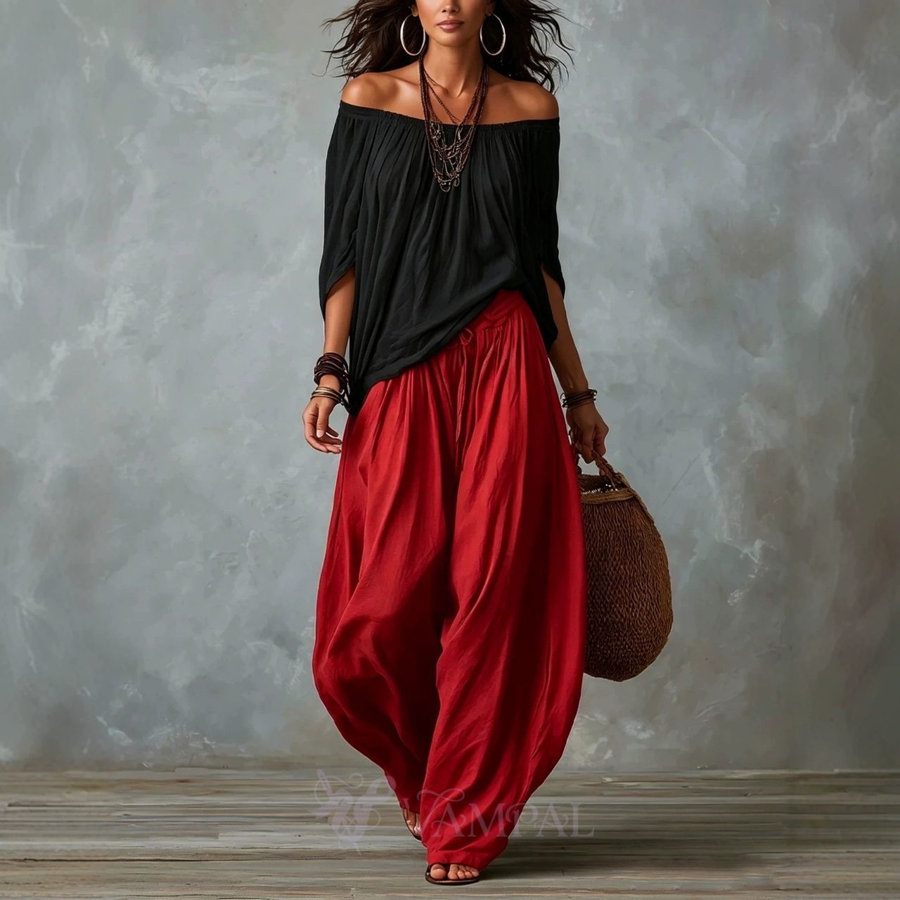 High-End Wide-Leg Pants And Off-Shoulder Top Set For Women