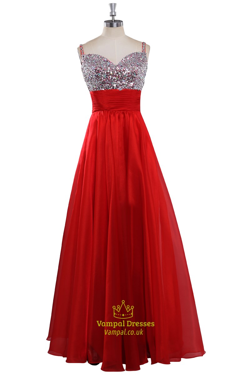 Rotes trägerloses bodenlanges Prom-Kleid aus Satin mit perlenbesetztem Ausschnitt