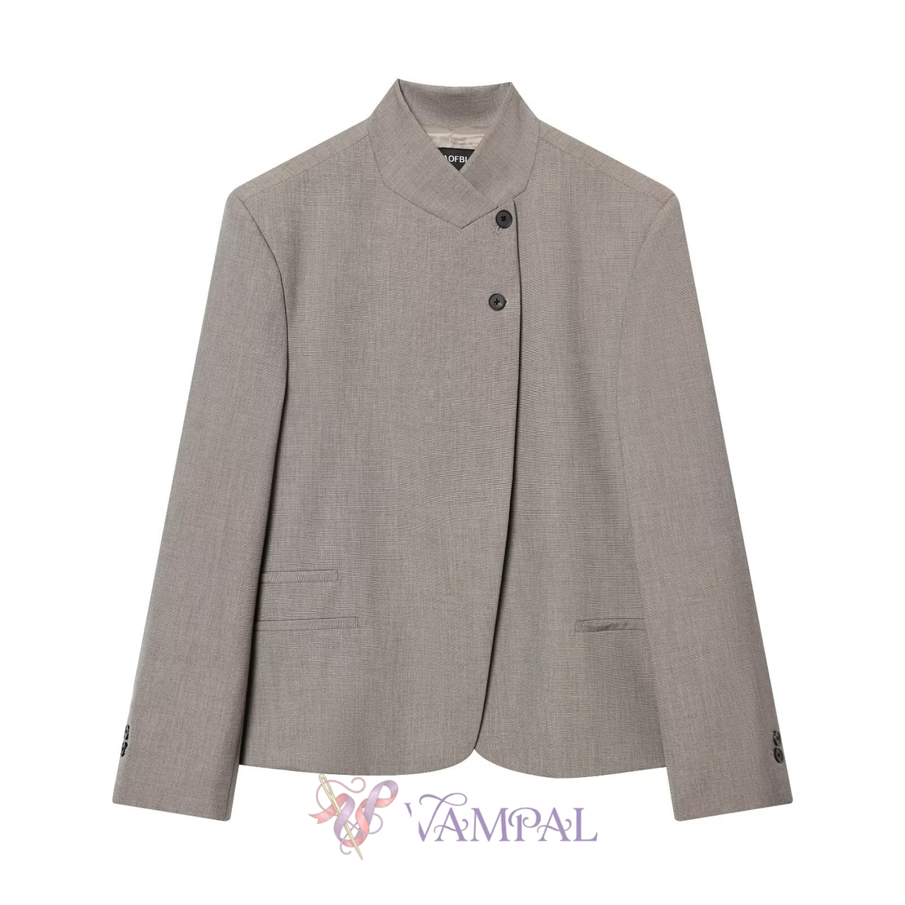 Gray Elegant High Neck Suit Jacket For Women