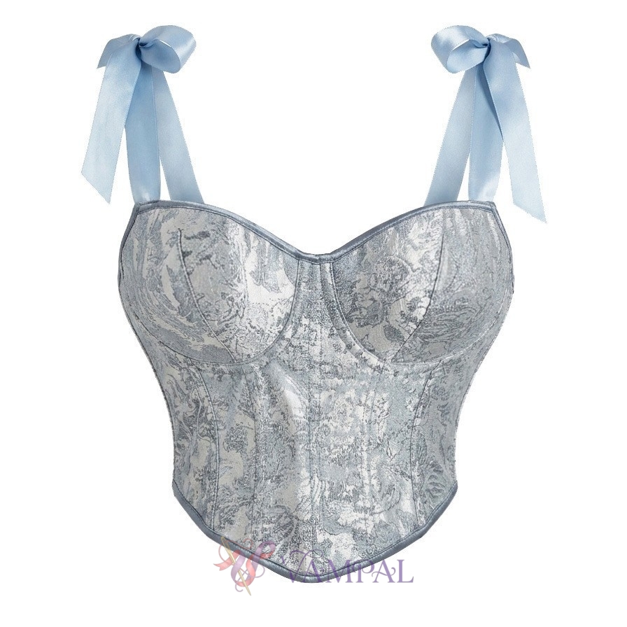 Blue Open-Back Cami Bra With Chest Pads And Corset Shapewear
