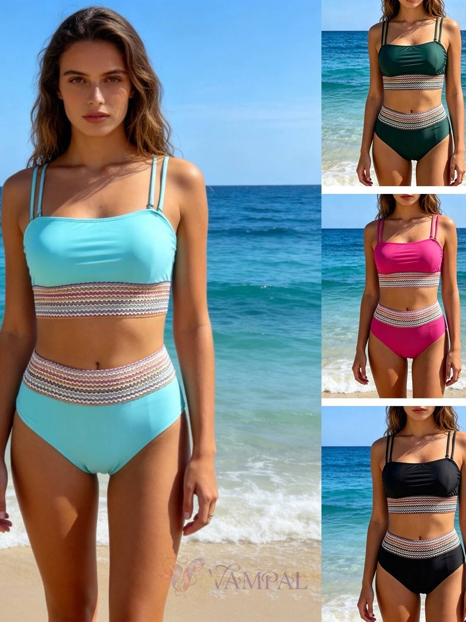 Split Solid Color Slimming Bikini Swimsuit For Women