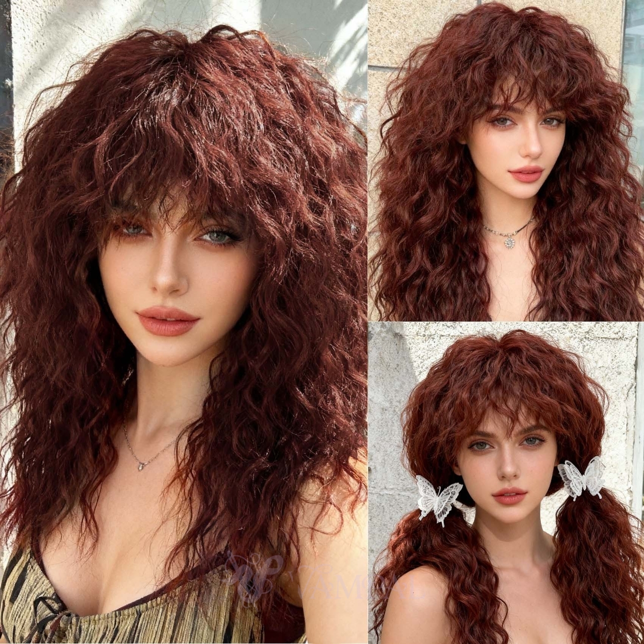 Natural Wool Curl Bangs Synthetic Full Wig High-Temperature Fiber Curly Wig