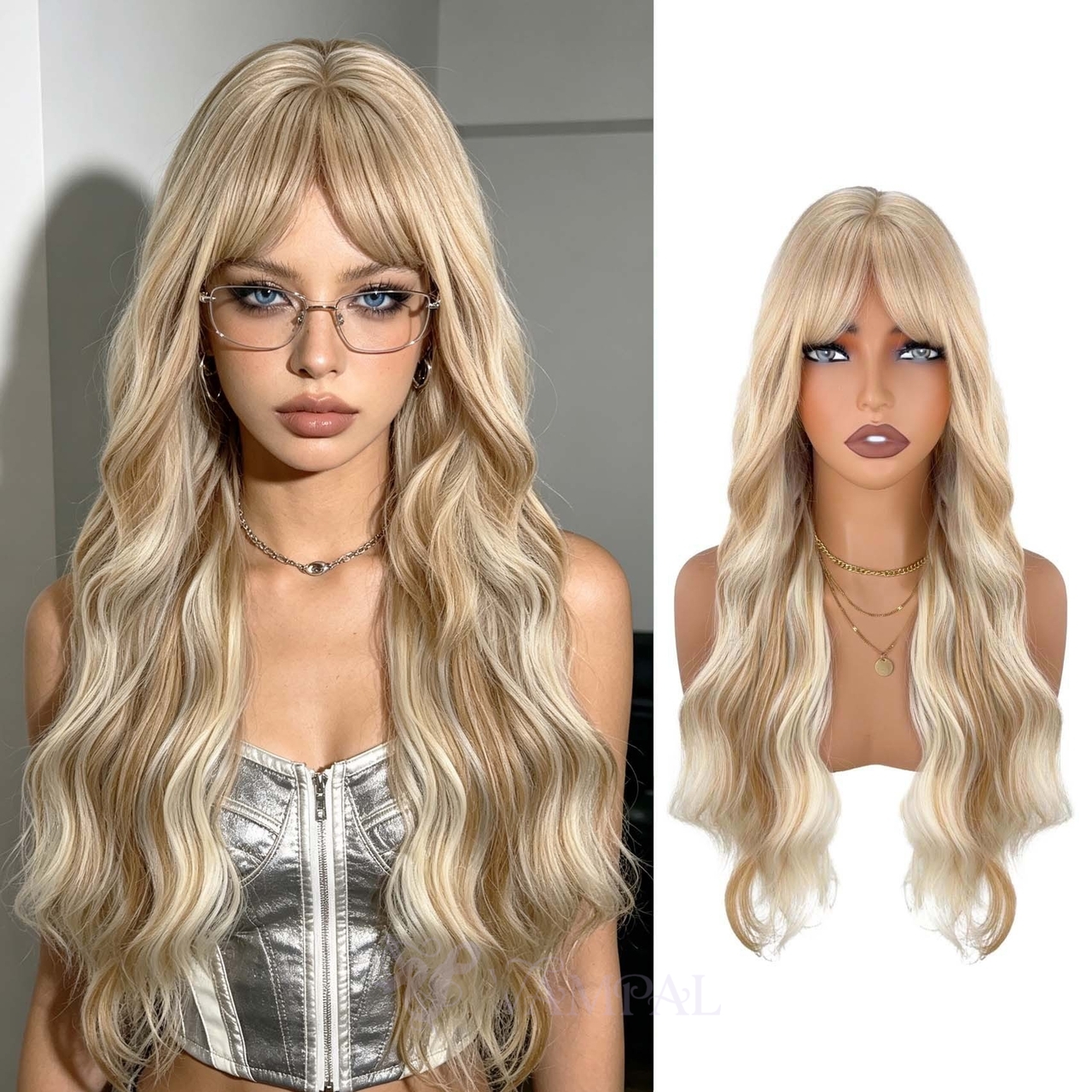 Gold Gold Long Curly Wig Women Lightweight Soft Everyday Styleable Big Wavy Curls