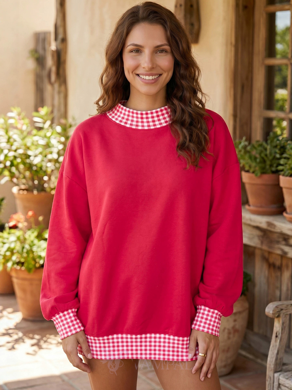 Women's Patchwork Contrast Color Long Sleeve Sweatshirt