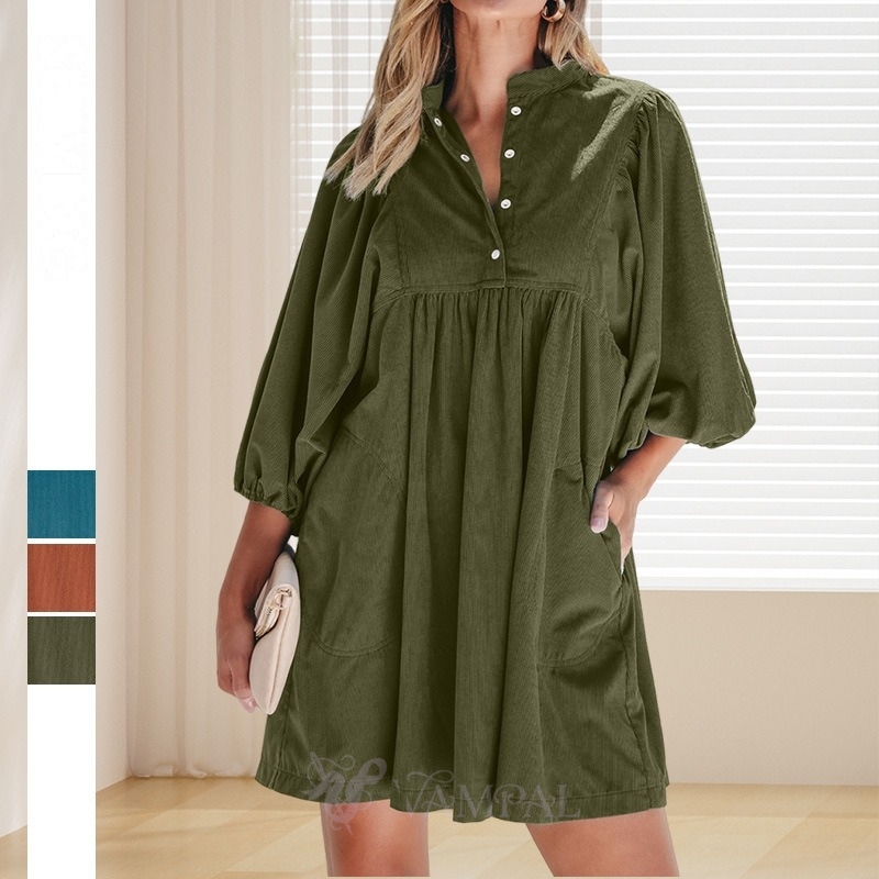 Solid Color Corduroy High Waist Short Dress
