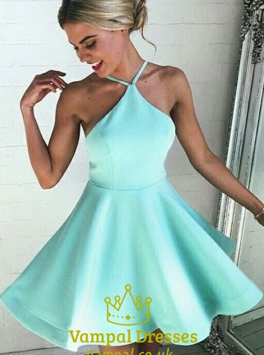 Ärmelloses A-Linien-Satin-Homecoming-Kleid mit offenem Rücken