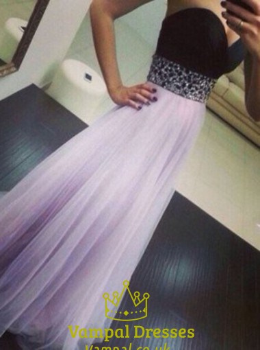 Trägerloses Sweetheart-A-Linien-Bodenlanges Prom-Kleid mit perlenbesetzter Taille