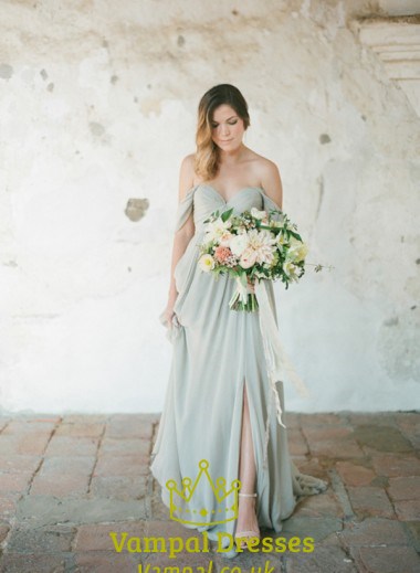 Off The Shoulder Sweetheart A-Line Evening Dress With Split
