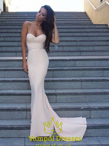 Simple Strapless Sweetheart Long Mermaid Evening Dress With Train
