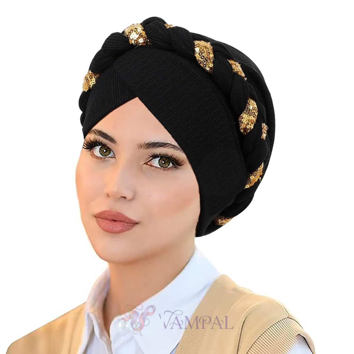 Solid Color Sequin Braided Head Wrap Hat