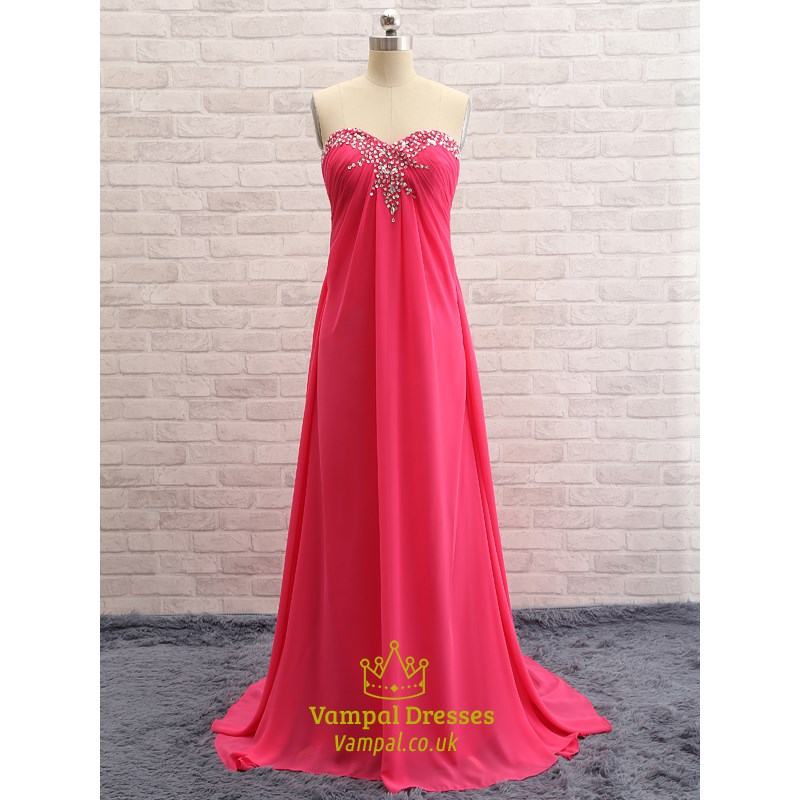Rosa trägerloses A-Linie-Abendkleid mit Herzausschnitt und perlenbesetztem Ausschnitt