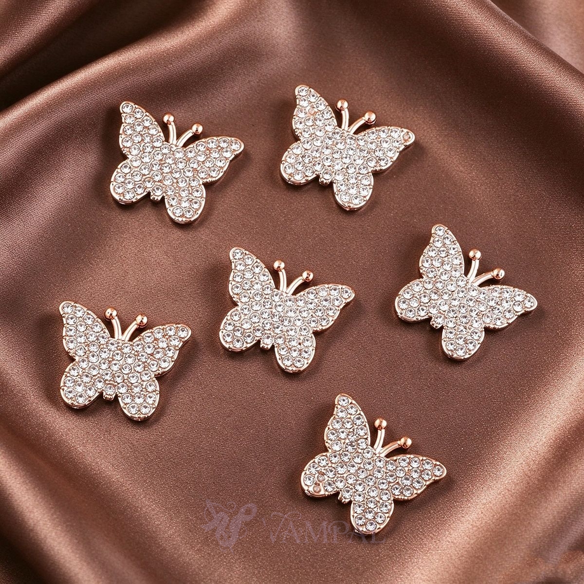 Set de 6 pièces broche papillon en strass rose gold patch DIY fait main