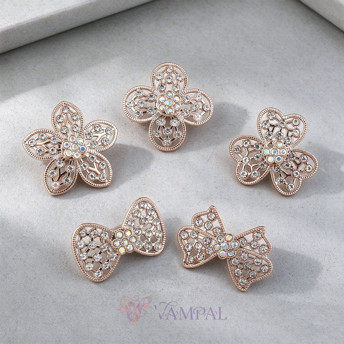 5-piece set Hollow Flower Rhinestone Bow Hair Accessory Trim