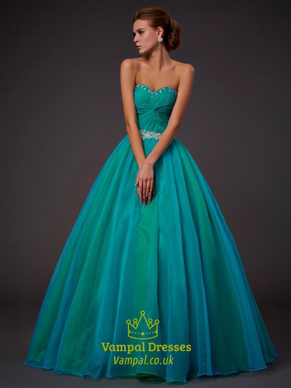 Grünes Trägerloses Herzausschnitt A-Linien Satin Ballkleid Mit Chiffon Überzug