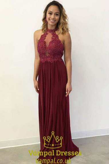Trägerloses ärmelloses Chiffon-Abendkleid mit Perlen und Spitzenapplikation