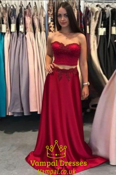 Sweetheart Neckline Sleeveless Two Piece Prom Dresses With Applique