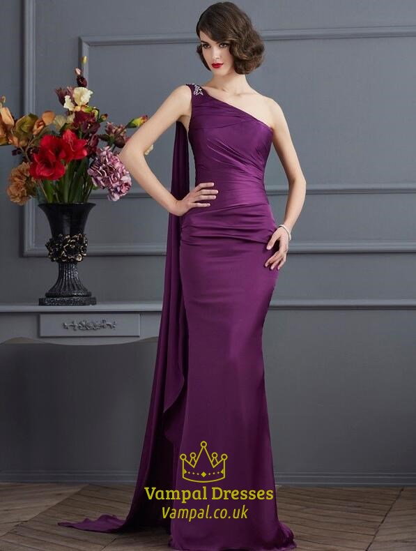 Ärmelloses bodenlanges Sheath-Abschlussballkleid mit One-Shoulder-Design und Raffungen