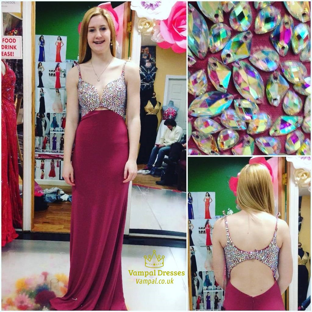 Spaghetti Strap Perlenbesetztes Ärmelloses Keyhole Langes Chiffon Abiballkleid