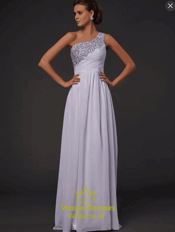 One-Shoulder ärmelloses Perlen-Chiffon-Abschlussballkleid mit Raffungen