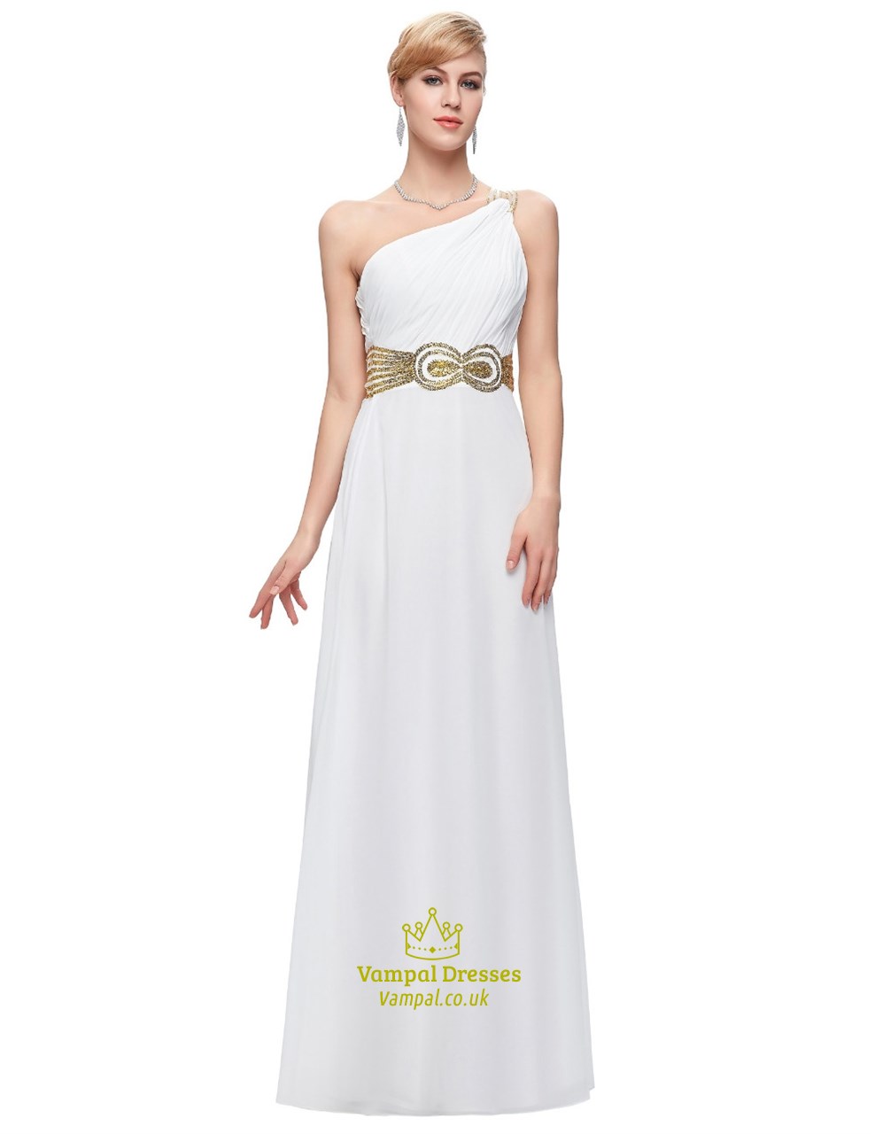 One-Shoulder-Raffung ärmelloses Pailletten-Chiffon-Abschlussballkleid