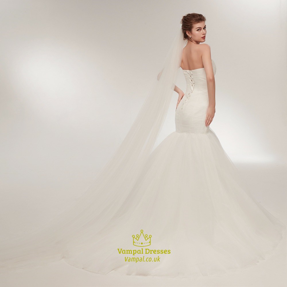 Sweetheart Neckline Ruched Bodice Sheath Long Wedding Dress With Veil ...