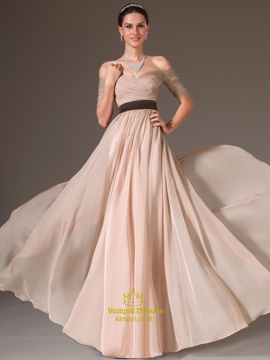 A-Linien Off The Shoulder Kurzarm Gerafftes Chiffon Prom Dress