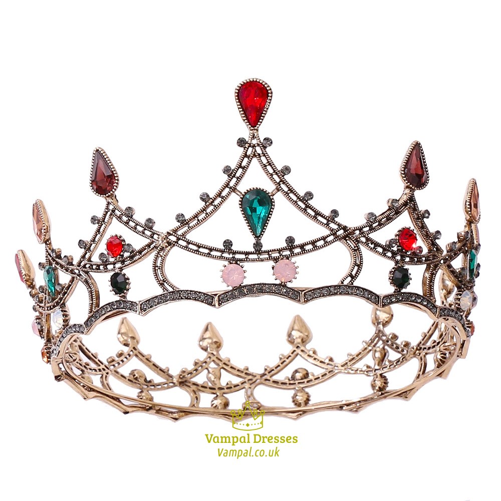 Vintage barocke Braut-Tiara mit Perlenverzierung in runder Form