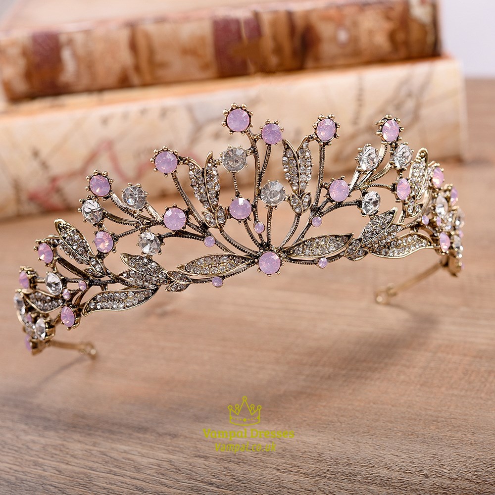 Vintage Prinzessinnendiadem Brautdiadem aus Legierung mit Blattdesign und Strasssteinen