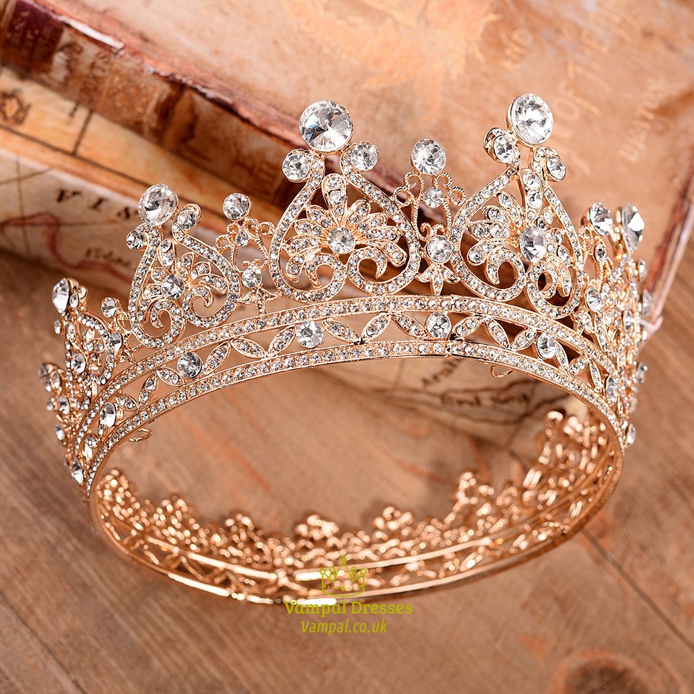Classic Alloy Baroque Crystal Beaded Bridal Tiara In Round