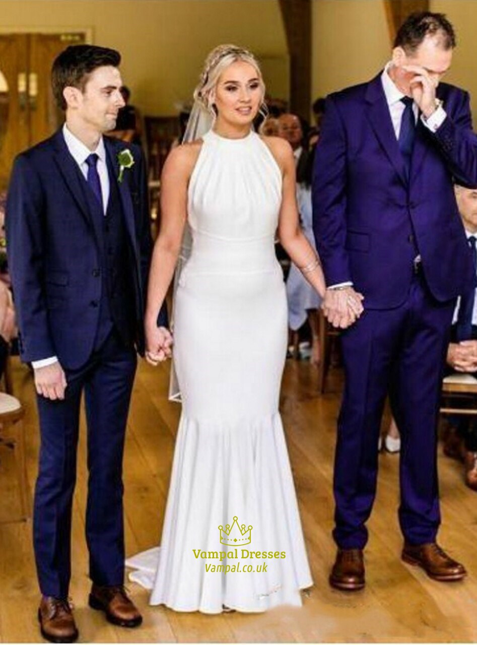 Mermaid High-Neck Wedding Dress With Button Back Detail