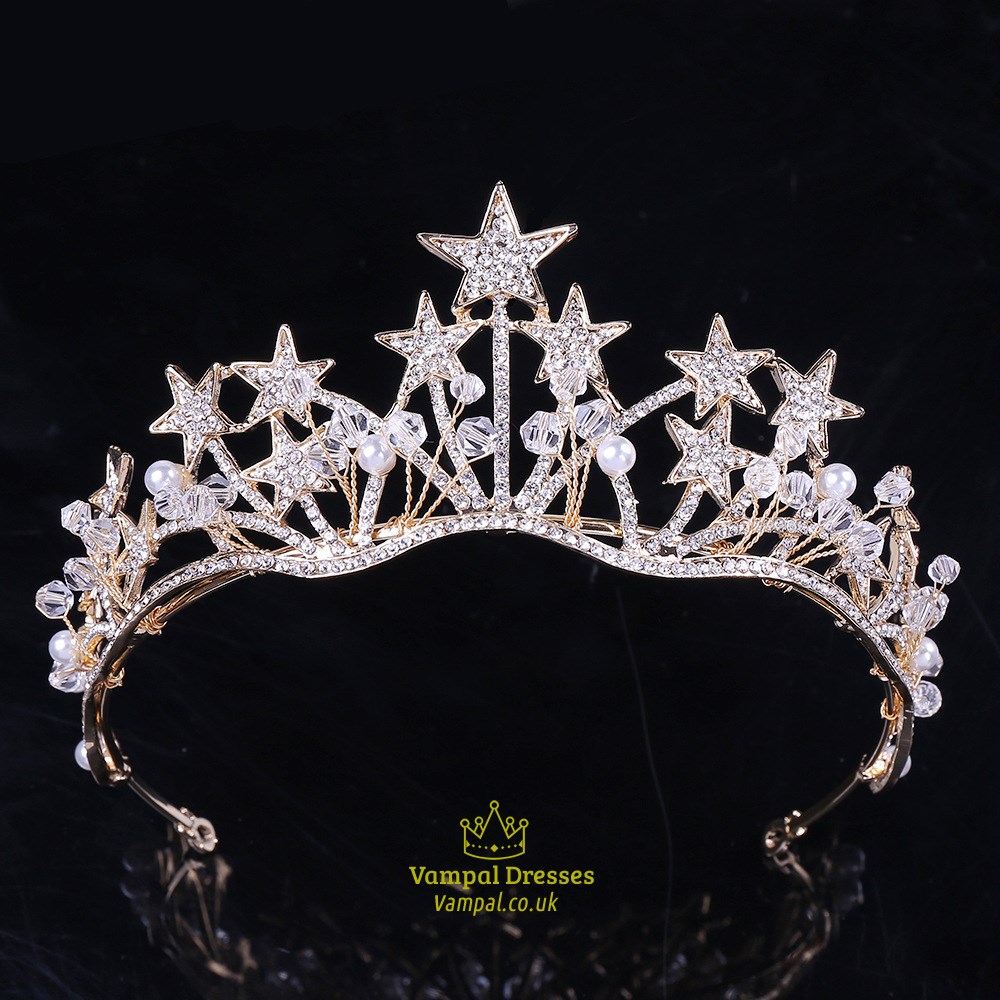 Alloy Star Rhinestone Bridal Tiara With Pearls