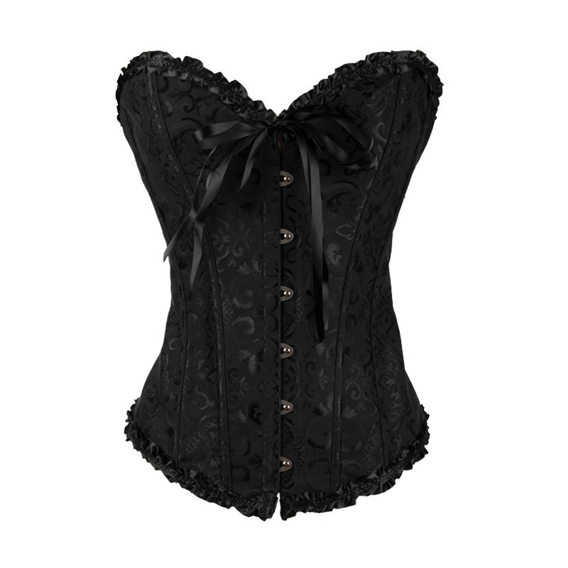 Sweetheart Brocade Embroidery Cotton Corset With Criss-Cross Back