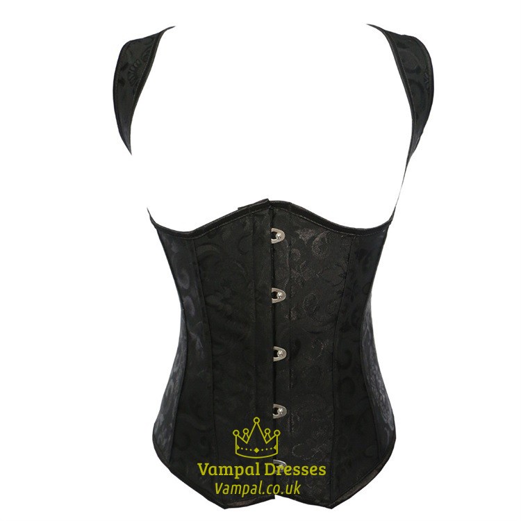 Black Embroidery Steel Boned Court Shaper Corset With Straps