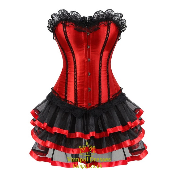 Strapless Red Gothic Corset Dress With Mini Skirt
