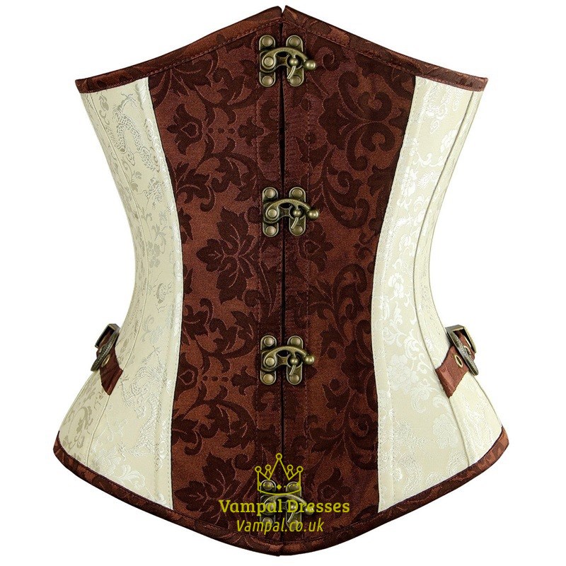 Khaki Gothic Embroidery Waist Cincher Corset
