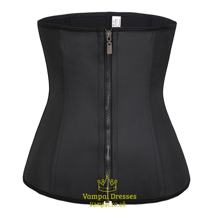 Schwarzes Latex Korsett mit Stahlstäben Taillentraining mit Reißverschluss Vorne