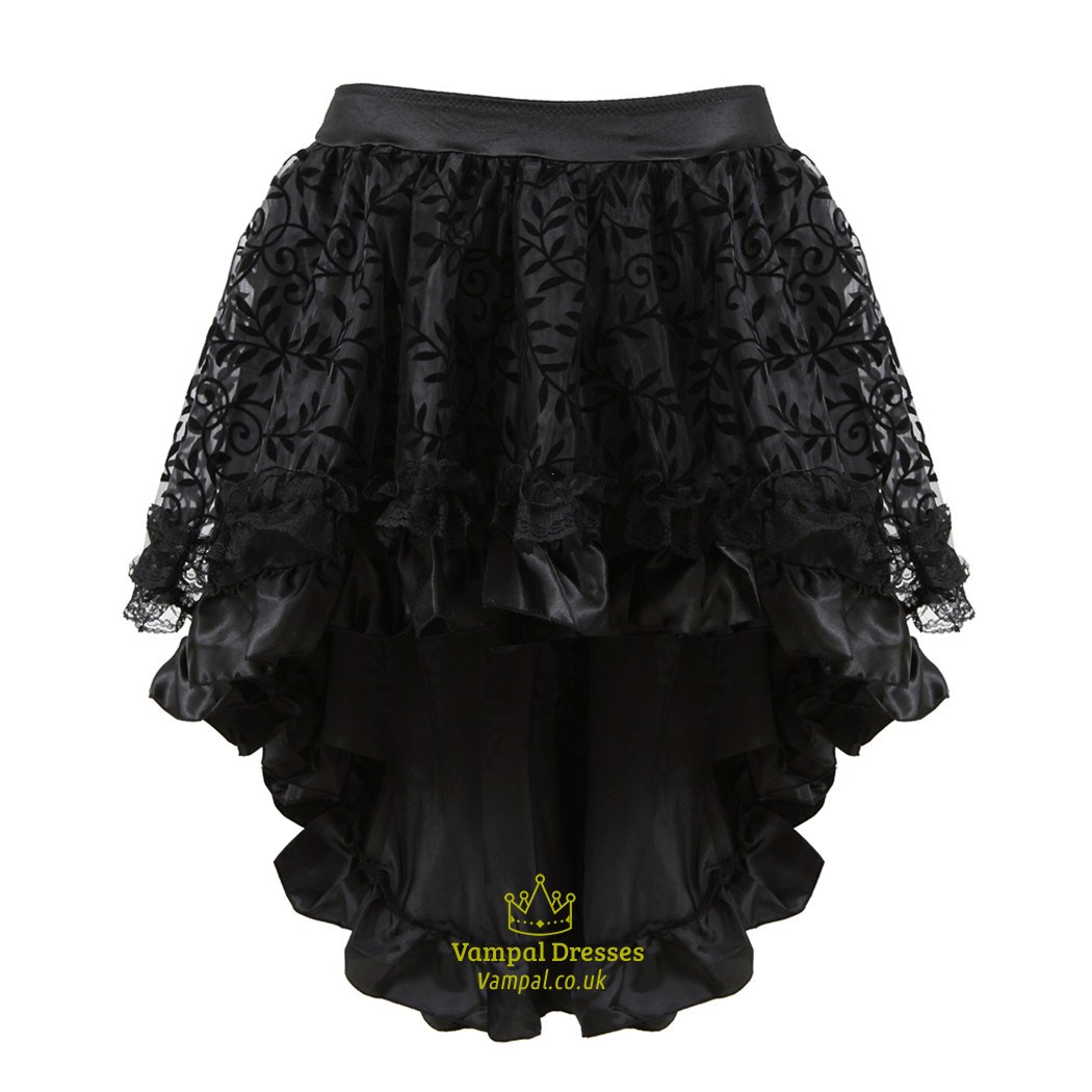 Irregular Flocked High Low Corset Skirt With Zipper