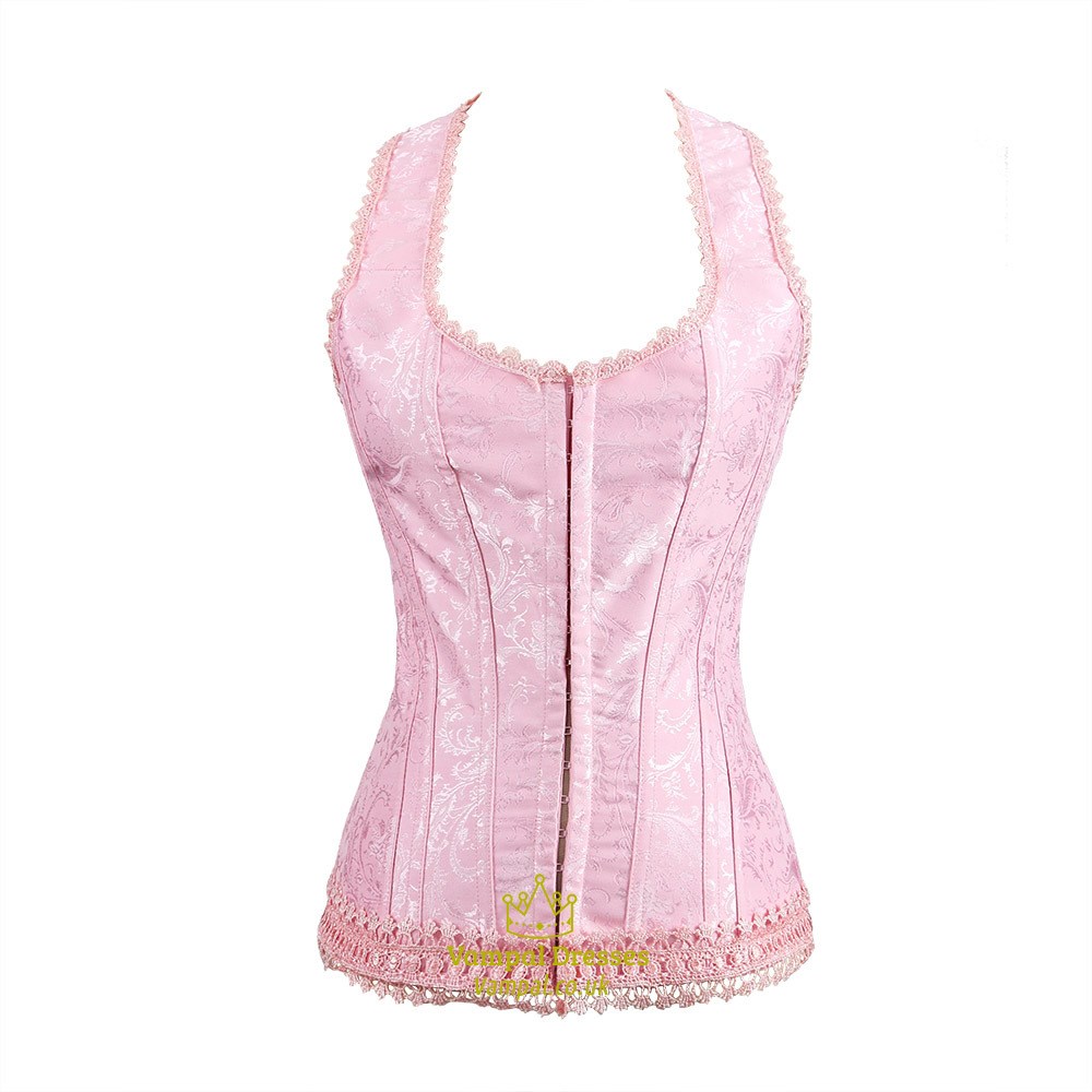 Pink Halter Jacquard Embroidery Corset