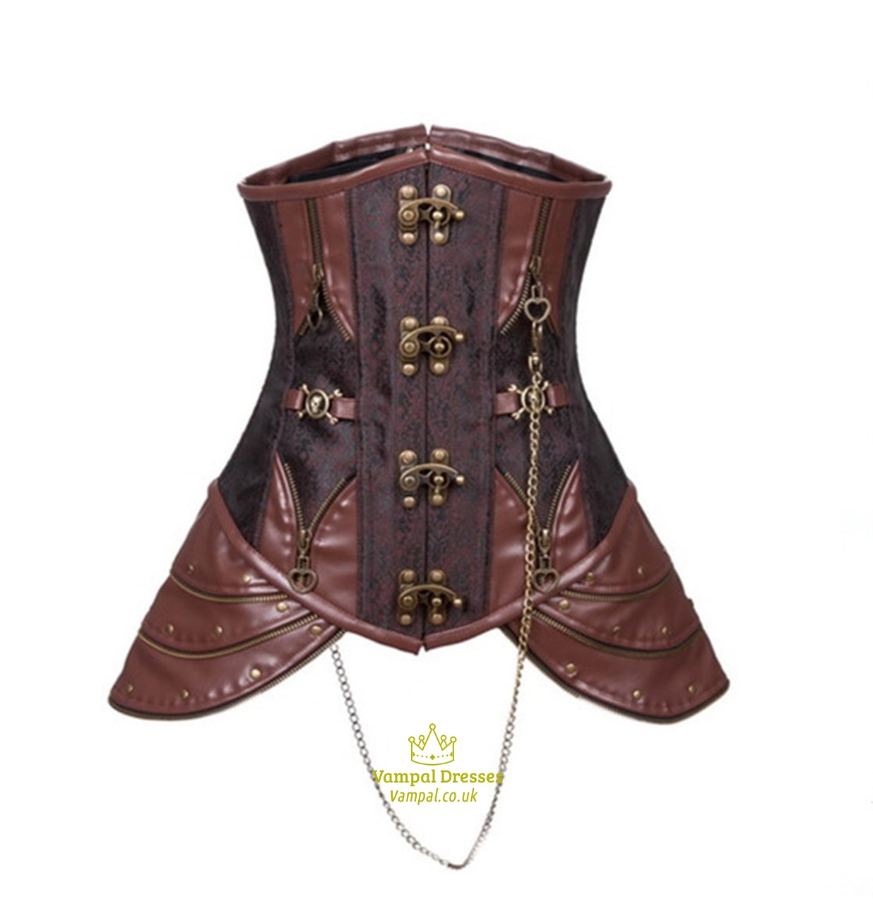 Klassisches Braun Leder Stickerei Court Taillenformer Shaper Korsett